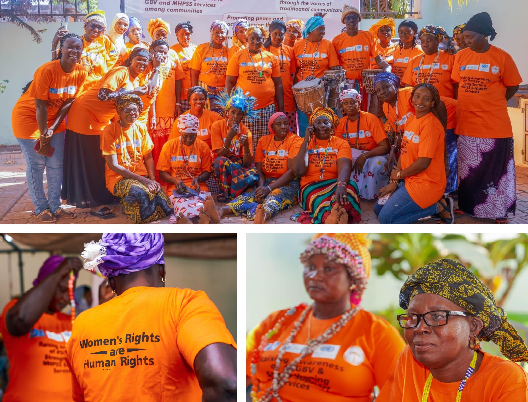 Women in Liberation & Leadership Members of a women's group are shown posing for a group photo and engaging in discussion.